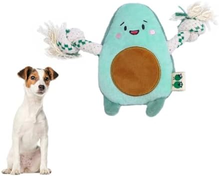 Green Sheep Puppy Plush Dog Toy, No Stuffing Squeaky Toy with Recycled Cotton Rope for Teething, Comfort and Gentle Play, Small Dogs and Puppies, Chew Toy, Avacado