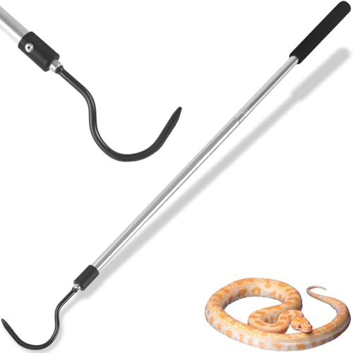 Snake Hook for Ball Python, 35"-65" Reptile Snake Hook Heavy Duty Long for Python Rattlesnakes Rattle Copperhead Removal with Sponge Grip and Stainless Steel Rubber Tip Hook
