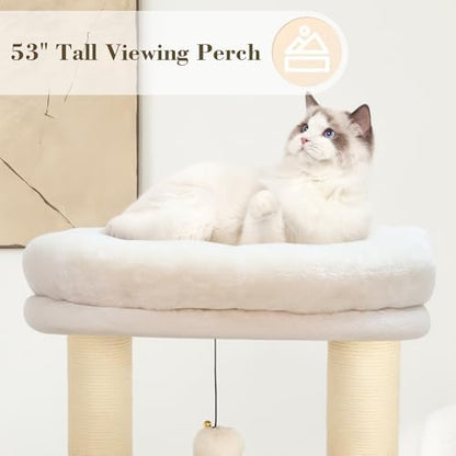 44.8in Modern Cat Tree, White Cat Condo Cats Tower with Cozy Bed & Sisal Scratching Posts, Scratching Ramp and Comfort Basket for Indoor Cats