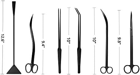 Aquascaping Tools 7 in 1 Kit Aquarium Plant Scissors Tools Set Curved & Waved Scissor Tweezers Spatula Stainless Steel Anti Rust Tools for Aquascape Black