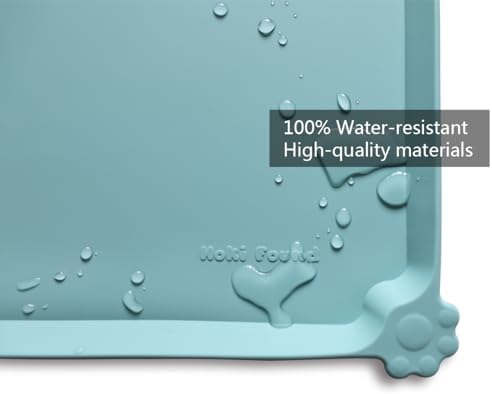 Hoki Found L Silicone Non Slip Pet Food Tray - Dog Cat Bowl Mats - Waterproof Dog Cat Food Mats for Carpet - Light Turquoise