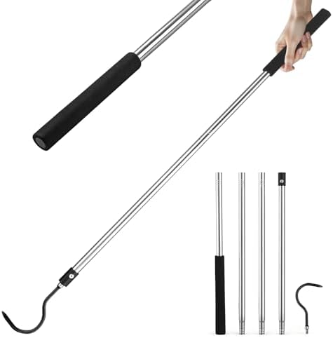 Snake Hook, 50" Reptile Snake Hook Heavy Duty Long for Ball Python Rattlesnakes Rattle Copperhead Removal with Sponge Grip and Stainless Steel Rubber Tip Hook(50inch)