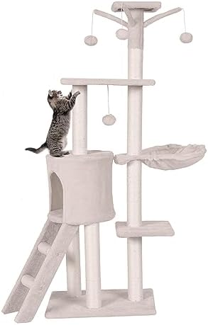 PETSITE 56 Inches Cat Tree for Indoor Cats, Multi-Level Cat Tower with Sisal Scratching Posts and Ladder, Tall Cat Tree with Top Perch, Hammock, Cat Condo & Jumping Platforms for Cats Kittens