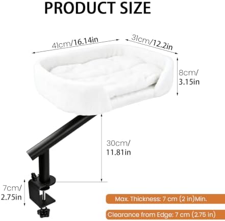 Clamp-On Desk Cat Bed, 16"x12" Cat Spacious Nest, White