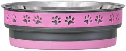 Loving Pets Corsa Dog Bowls- Stainless Steel Dog & Cat Bowls - Spill Proof Dog Food Bowl, Cat Bowl, Puppy Essentials & Pet Supplies Great for Home & Travel (Large 35-65 lbs, Fiery Pink)
