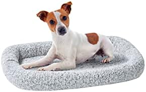 Friends Forever Bolster Dog Crate Mat 30 Inch, Washable Dog Crate Bed, Sherpa Fleece, Nova Grey