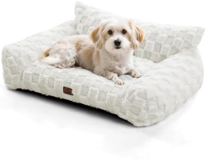 ABCPET Cat Bed Dog Couch for Puppy and Kitten, Fluffy Dog Bed Medium Dogs Couch, Supportive Cat beds for Indoor Cats, Washable Cover & Non-Slip, 32 inch, White