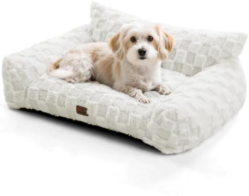 ABCPET Cat Bed Dog Couch for Puppy and Kitten, Fluffy Dog Bed Medium Dogs Couch, Supportive Cat beds for Indoor Cats, Washable Cover & Non-Slip, 32 inch, White