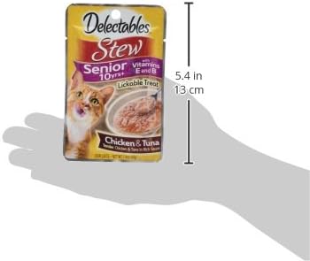 Delectables Lickable Treat Stew Senior 10+ Wet Cat Treat with Real Chicken & Tuna, Food Topper, Hydrating, Grain-Free, No Fillers, No By-Products, No Added Preservatives, 1.4oz Pouch, 12ct