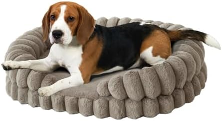 BALANCE Calming Dog Bed for Medium Sized Dogs, 30 Inches Oval Washable Pet Bed with Sides, Orthopedic Pet Couch Sofa with Non-Slip Bottom, Oatmeal