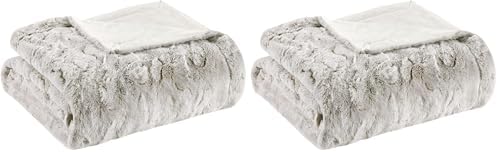 Madison Park Ultra-Soft Poly Fur Blanket, Reversible Plush, All Season & Lightweight Queen Size Fuzzy Blanket for Bed, Couch & Sofa, Zuri, Snow Leopard | (Pack of 2)