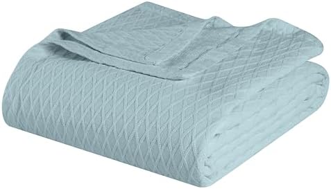 Superior Diamond Weave All-Season Cotton Blanket, Cover for Home, Couch, Bed, Soft, Warm Blankets, Boho Aesthetic, Comfy, Cozy, and Cute Covers, Decorative Bedding Essentials, Full/Queen, Aqua