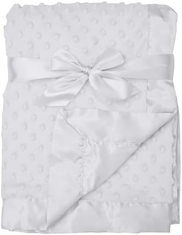 American Baby Company Heavenly Soft Chenille Receiving Blanket (30" x 40"), 2-Layer Design with Minky Dot & Silky Satin, White, for Boys and Girls