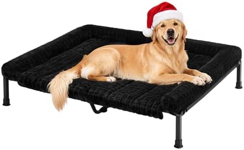 Veehoo Elevated Dog Bed with Fluffy Plush Bolster Cushion, Dog Couch Bed