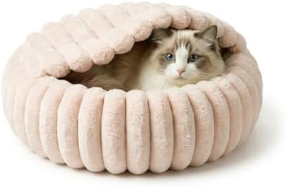 Cat Beds for Indoor Cats, 2 in 1 Cat Cave Bed Kitten Bed for Small Pets, Small Dog Bed with Cover, Pet Bed for Puppy and Kitten with Anti-Slip Bottom-Beige Pink-24 inches