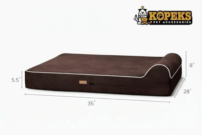 5.5 Inch Thick High Grade Orthopedic Memory Foam Dog Bed With Pillow and Easy to Wash Removable Cover with Anti-Slip Bottom. Free Waterproof Liner Included - for Medium and Large Breed Dogs - Brown