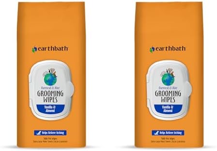 earthbath Oatmeal & Aloe Grooming Wipes, Vanilla & Almond - 100 Ct, 2 Pack