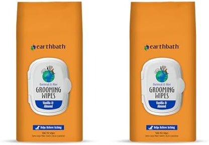 earthbath Oatmeal & Aloe Grooming Wipes, Vanilla & Almond - 100 Ct, 2 Pack