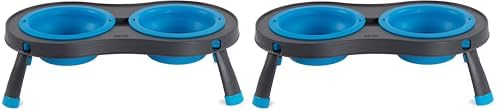 Dexas Pets Double Elevated Pet Feeder, Pro Blue, Small/1 Cup Capacity Bowls (PW1004322194) (Pack of 2)