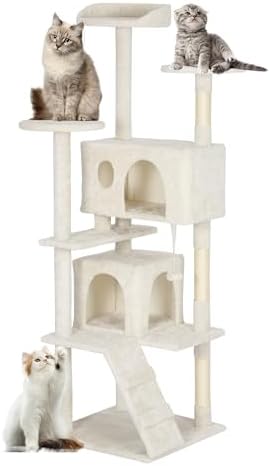 FDW | 62" Cat Tree Tower | Beige | Multi-Level Indoor Activity Center