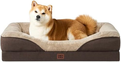 EHEYCIGA Orthopedic Dog Bed for Large Dog, Memory Foam Dog Couch, Brown