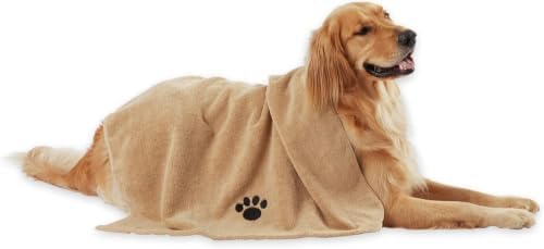 Bone Dry Pet Grooming Towel Collection Absorbent Microfiber X-Large, 41x23.5, Embroidered Taupe (Pack of 12)