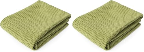ECP Equine Comfort Products Waffle Weave Ultra-Absorbent Microfiber Wipe Down Cloth, Towel for Sweat, Dirt & Tack Cleaning, Soft & Gentle for Horse’s Face & Coat, 16"x28", Olive (Pack of 2)