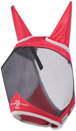Harrison Howard CareMaster Pro Luminous Horse Fly Mask Large Eye Space Standard with Ears UV Protection for Horse Red Full Size