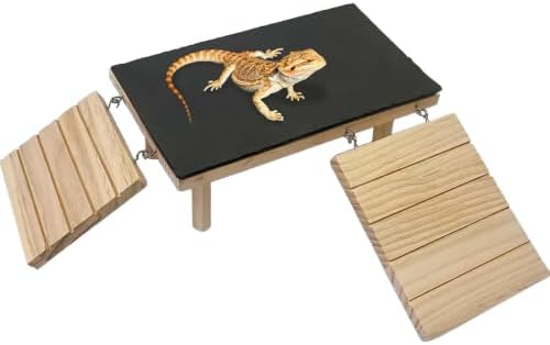 Bearded Dragon Basking Platform with Climbing Ramp,Reptile Basking Rock Slate,Wooden Platform Hide Cave Tank Accessories for Lizard Tortoise Leopard Gecko Snake (XL)