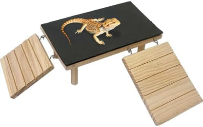 Bearded Dragon Basking Platform with Climbing Ramp,Reptile Basking Rock Slate,Wooden Platform Hide Cave Tank Accessories for Lizard Tortoise Leopard Gecko Snake (XL)