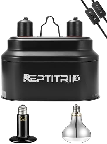 REPTITRIP Dual Reptile Light Fixture with 100W Full Spectrum UVA UVB Light Bulb & 100W Nighttime Ceramic Heat Emitter, 2 Independent Switches, Reptile UVA UVB Heat Combo Pack