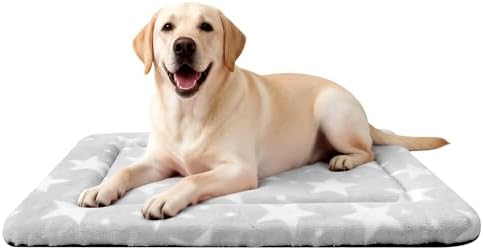 Dog Bed Mat – Soft & Comfortable Dog Kennel Pad for Crate – Durable Crate Bed & Mat for Dogs & Cats – Ideal for Crate, Kennel, and Home Use (Big&Little Stars Grey, L(35"*23"*1.5"))