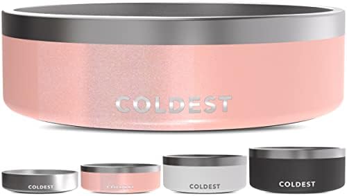 Coldest Dog Bowl - Anti Rust Metal, Non Slip, 3 Layers Insulated Stainless Steel Dog Bowls - Spill Proof & Heavy Duty - Water Bowl for Dogs, Cats & Pets, Dish Washer Safe (42 oz, Forever Pink Glitter)