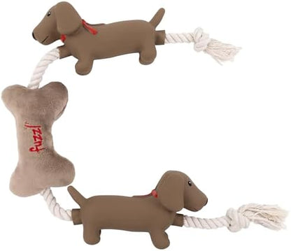Fuzzl Sizzles Tugga Dachshund Rope Toy for Puppies and Small Medium Dogs