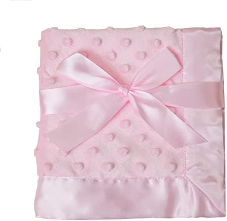 American Baby Company Heavenly Soft Chenille Security Blanket (14" x 14"), 2-Layer Design with Minky Dot & Silky Satin, Pink, for Boys and Girls
