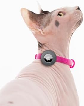 Airtag Breakaway Cat Collar - Soft, Comfortable, and Lightweight Safety Buckle Collar with Air Tag GPS Tracker Holder for Outdoor Cats and Sensitive Skin Kittens by Nuvuq (6 ⅞" to 10 ¼", Pink)