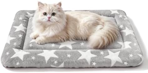 Dog Bed Mat, Reversible Crate Pad & Cute Dog Bed - Machine Washable Kennel Mat with Ultra Soft (Big&Small Stars Gray, 18" L x 14" W x 1.5" Th)