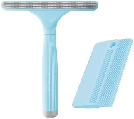 2 Pack Reusable Pet Hair Remover and Fabric Lint Scraper Set, Blue