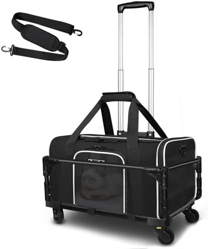 Petskd Small Pet Carrier 17"x12"x8.5" with Wheels Airline Approved, Black