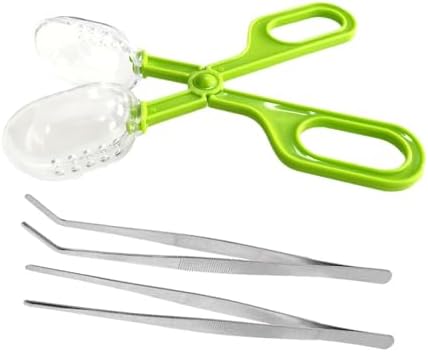 3in1 Feeding Tool Reptile Feeding Tongs Cricket Clamp Bug Scooper, Cleaning Supplies Scooper+ 2x Tweezers for Reptile, Hedgehog, Hamsters, Guinea Pig,Lizard, Spider Bearded Dragon (Green)