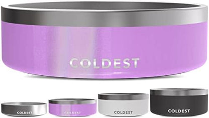 Coldest Dog Bowl - Anti Rust Metal, Non Slip, 3 Layers Insulated Stainless Steel Dog Bowls - Spill Proof & Heavy Duty - Water Bowl for Dogs, Cats, Dish Washer Safe (42 oz, Saturns Purple Glitter)