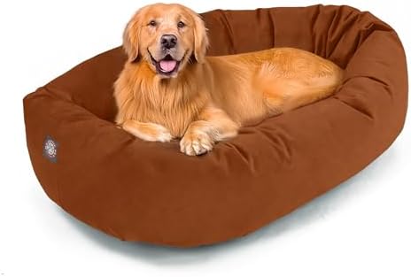 Majestic Pet 40 Inch Suede Calming Dog Bed Washable – Cozy Soft Round Dog Bed with Spine Support for Dogs to Rest Their Head - Fluffy Donut Dog Bed 40x29x9 (Inch) - Round Pet Bed Large – Rust (2025)