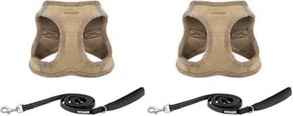 Voyager Step-in Plush Dog Harness – Soft Plush, Step in Vest Harness for Small and Medium Dogs by Best Pet Supplies - Latte Suede (Leash Bundle), M (Chest: 16-18") (Pack of 2)