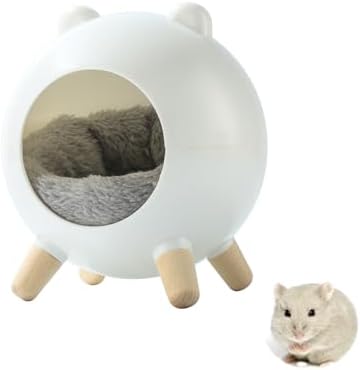TUTU&LELE Hamster Hideout Space Elf Nest, Tiny House Bed with Round Plush Pad for Hamsters, Mice, Gerbils to Sleep & Play (White)