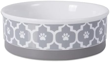 Bone Dry Paw Print Ceramic Pet Bowl, Lattice Collection, Medium Set, 6x2", Gray, 2 Count