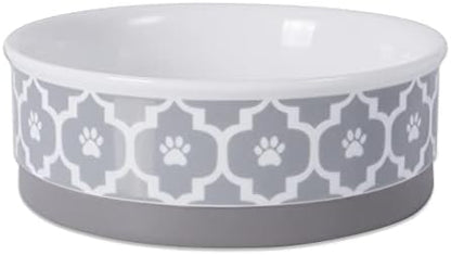 Bone Dry Paw Print Ceramic Pet Bowl, Lattice Collection, Medium Set, 6x2", Gray, 2 Count