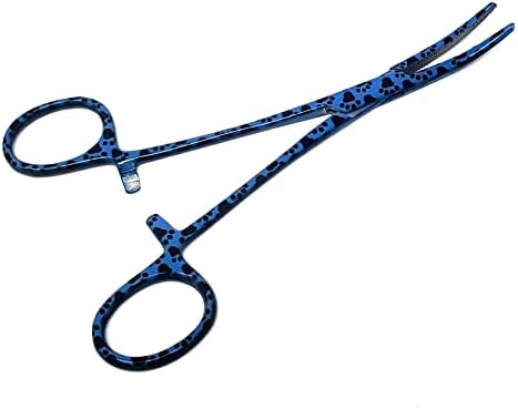 Dog Pet Ear/Nose Hair Puller Grooming Hemostat Locking Forceps Curved Pliers, 5.5" (14cm) Full Serrated Clamps Stainless Steel (Blue Paws)