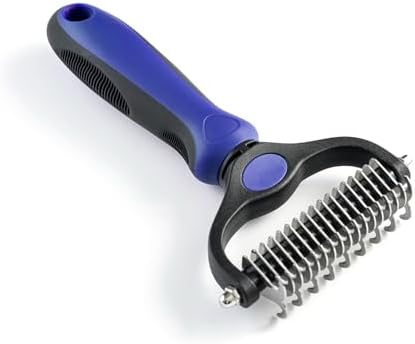 WePet Grooming Rake for Dogs & Cats, Double-Sided Deshedding Brush, Extra-Wide Dematting Tool, Slicker Comb for Undercoat & Loose Hair Removal, Reduces Shedding by 95%, Blue, Large