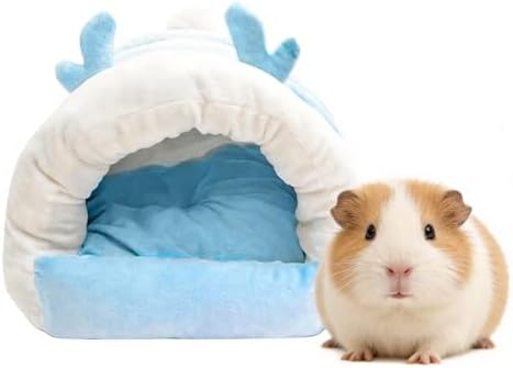 Guinea Pig Hideout, Warm Bed for Guinea Pig,Rabbits, Chinchillas, Guinea Pig Bed, Cozy Small Animal Winter Shelter (Blue, Medium)