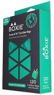 Boxie Sustainable Scoop & Tie Pet Waste Bags, 120 Count, Leak-Proof, Easy-to-Tie Handles, Eco-Friendly, Odor Control, EPI Technology, Durable for Cat Litter & Dog Waste